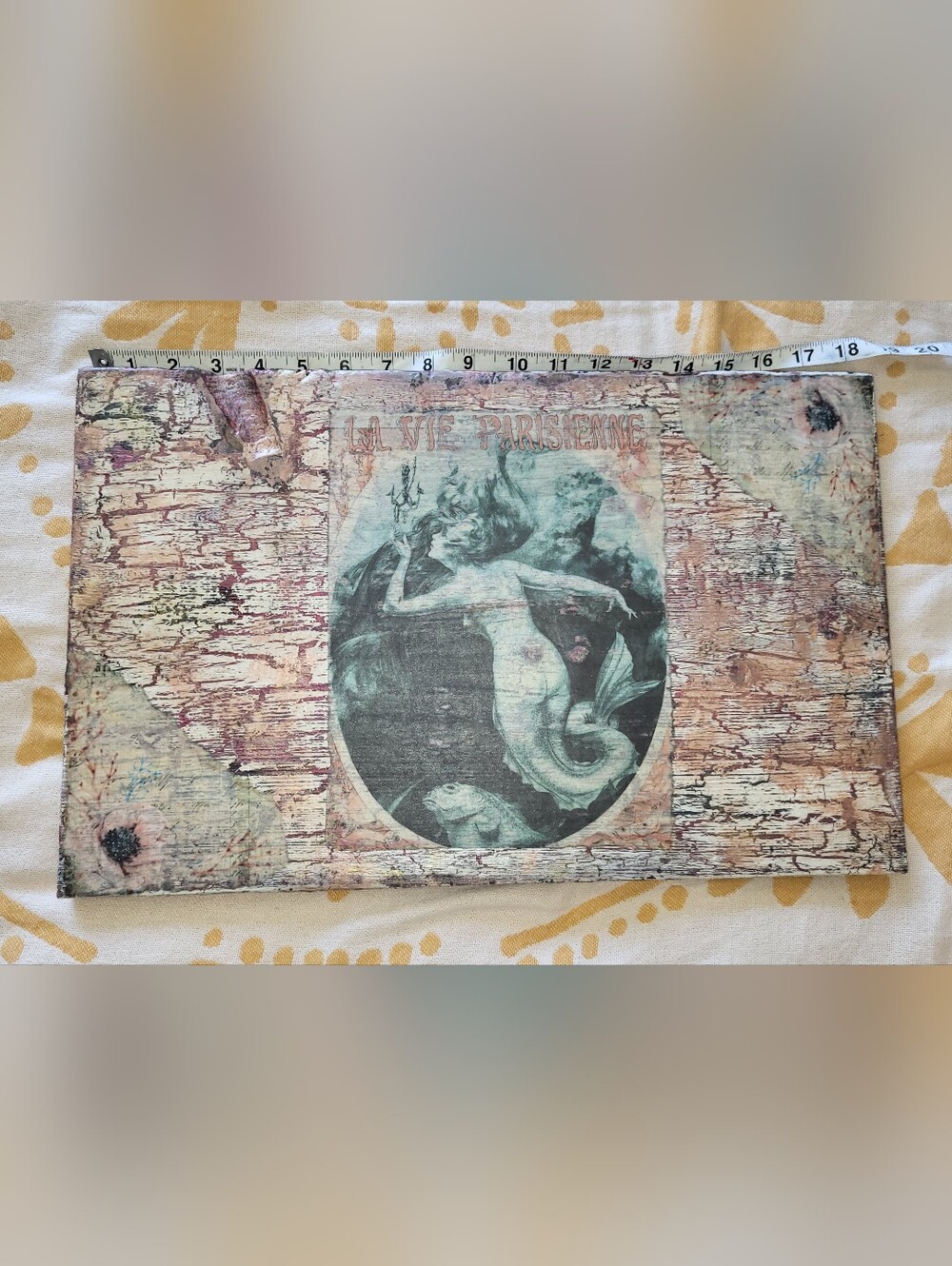 Rustic Mermaid Barnwood Wall Art Plaque in Distressed Coral, Teal and Cream